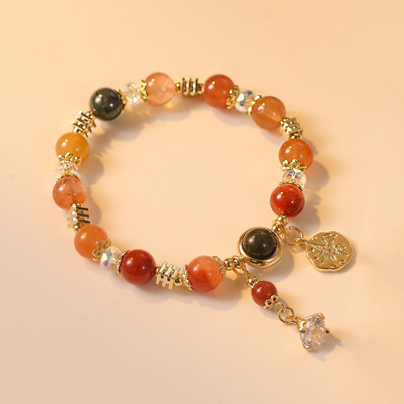 Wear FengShui Natural Multicolored Rutilated Quartz Eight-pointed Star Flower Wealth Bracelet