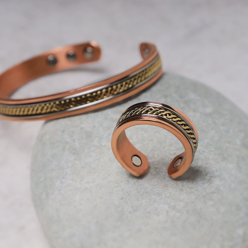Wear FengShui Magnetic Copper Balance Adjustable Cuff Bracelet Bangle Ring
