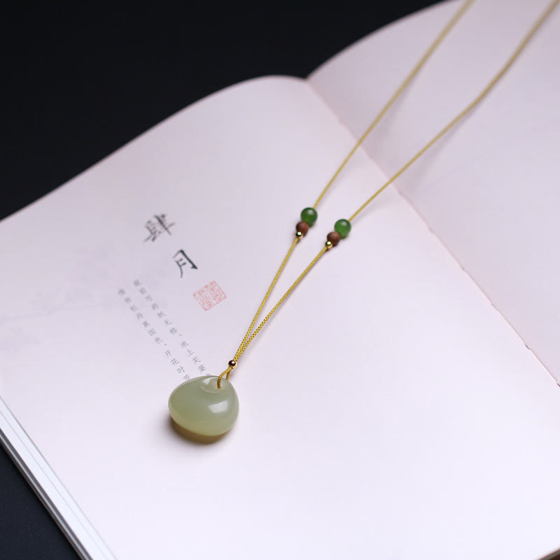 Wear FengShui Natural Hetian Jade Small Bag Pattern Prosperity String Necklace Pendant