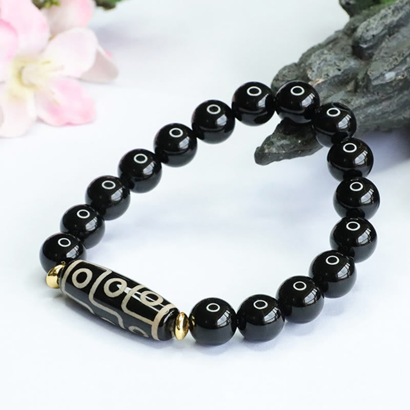 Wear FengShui Tibetan Nine-Eye Dzi Bead Black Onyx Power Bracelet