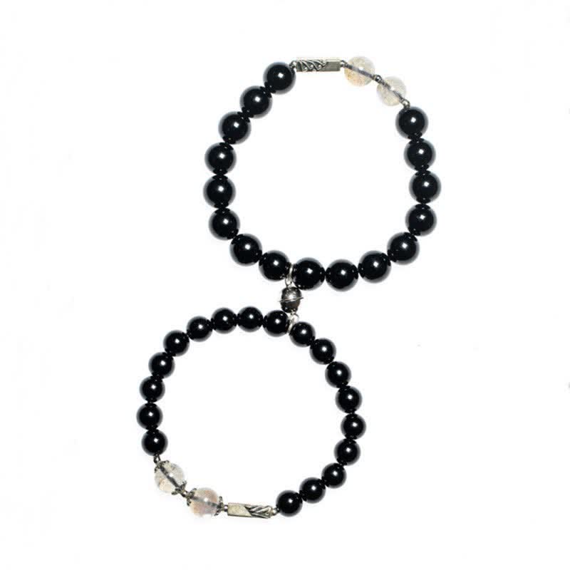 Wear FengShui 925 Sterling Silver Obsidian Moonstone Strength Couple Bracelet