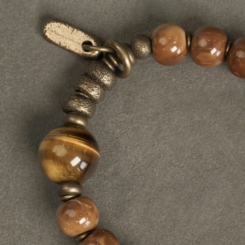 Wear FengShui Kuka Seed Tiger Eye Gold Sheen Obsidian Brass Copper Wealth Luck Bracelet