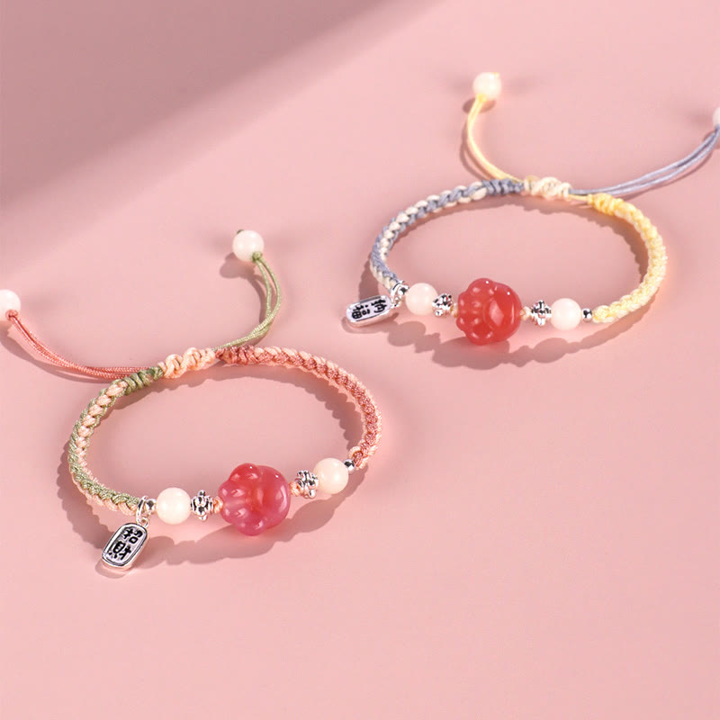 Wear FengShui Yanyuan Agate Cat Claw Paw White Bodhi Seed Fu Character Positive Braided Rope Bracelet