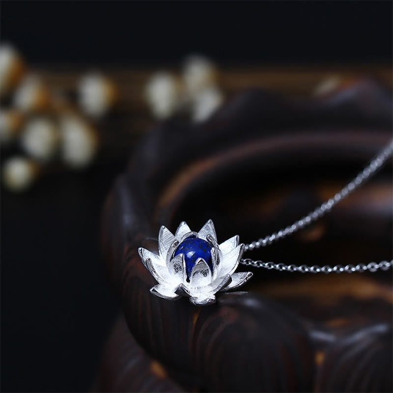 Wear FengShui 925 Sterling Silver Lazurite Lotus Flower Self Care Necklace Pendant