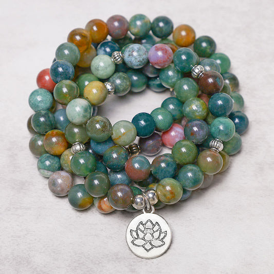 Wear FengShui 108 Mala Beads Indian Agate Lotus OM Buddha Tree of life Positive Calm Bracelet
