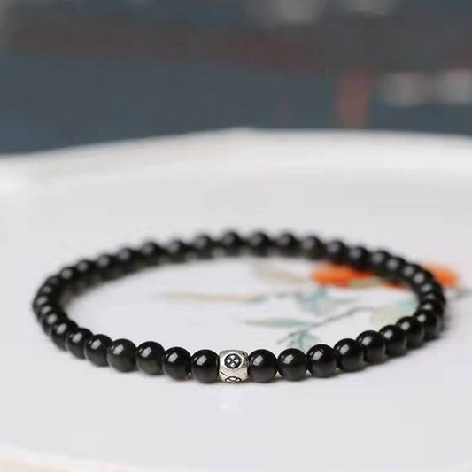 Wear FengShui Natural Black Obsidian Smoky Quartz Purification Strength Bracelet