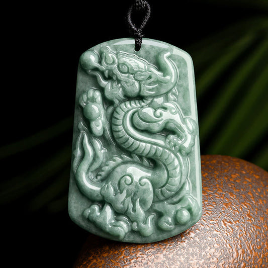 Wear FengShui Year of the Dragon Chinese Zodiac Dragon Jade Success Amulet Necklace Pendant