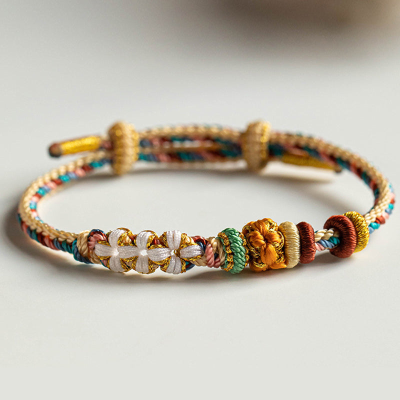 Wear FengShui Handmade Dunhuang Color Peach Blossom Pattern Braid String Bracelet