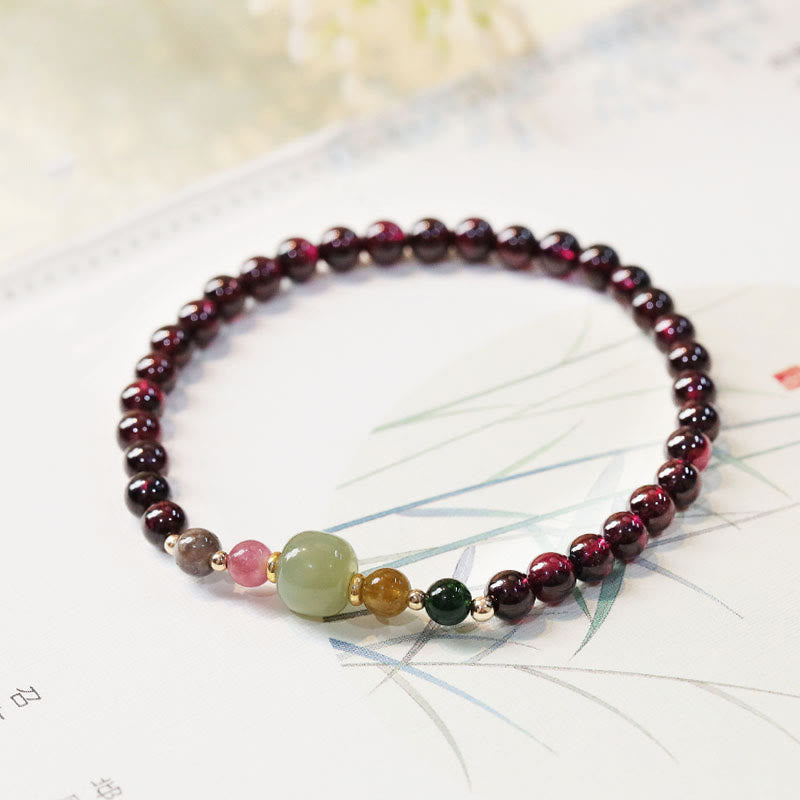 Wear FengShui Natural Garnet Hetian Jade Tourmaline Bead Passion Bracelet