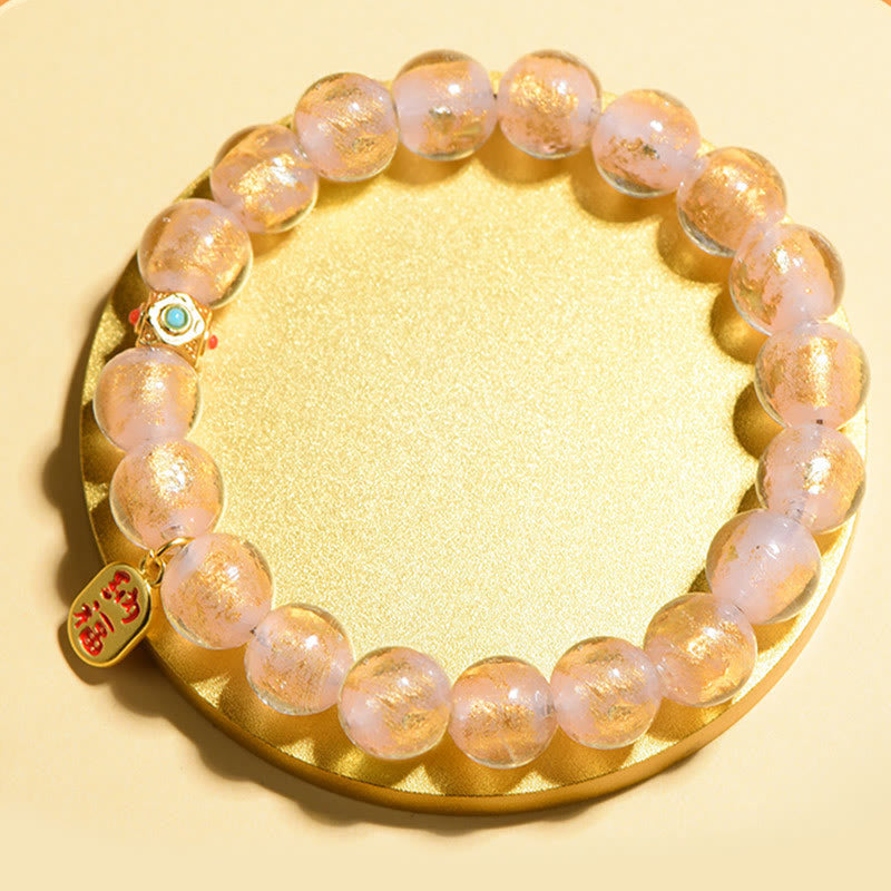 Wear FengShui Tibetan Incense Ash Liuli Glass Bead Lucky Fortune Fu Character Charm Bracelet