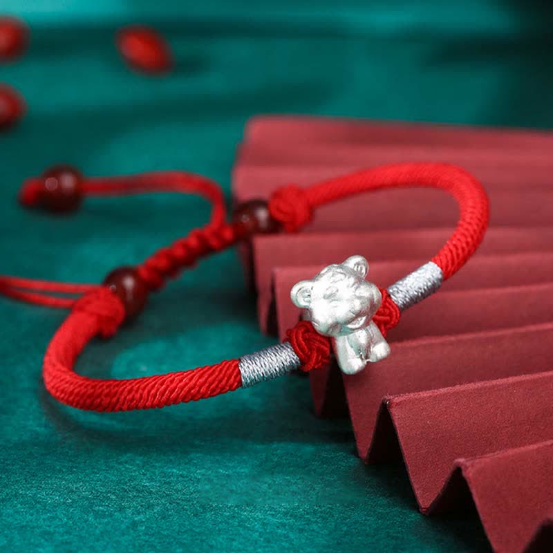 Wear FengShui 999 Sterling Silver Chinese Zodiac Luck Strength Red String Bracelet