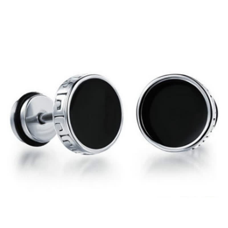 Wear FengShui Cool Men Titanium Steel Balance Round Stud Earrings