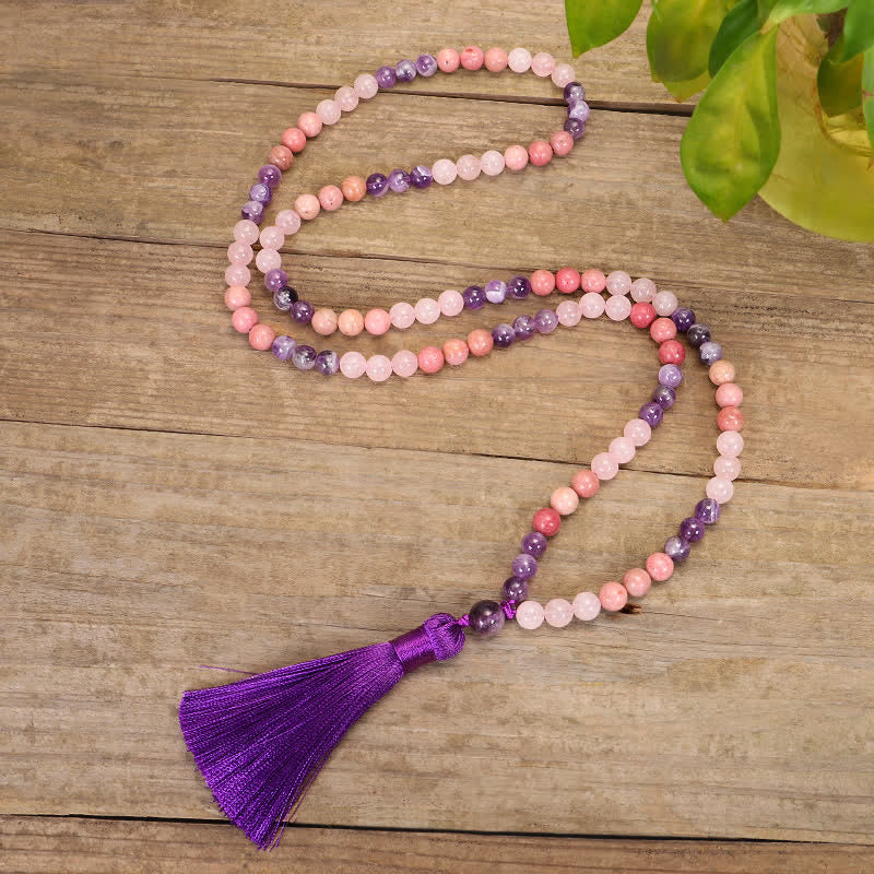 Wear FengShui 108 Mala Beads Amethyst Rose Quartz Spiritual Healing Tassel Bracelet