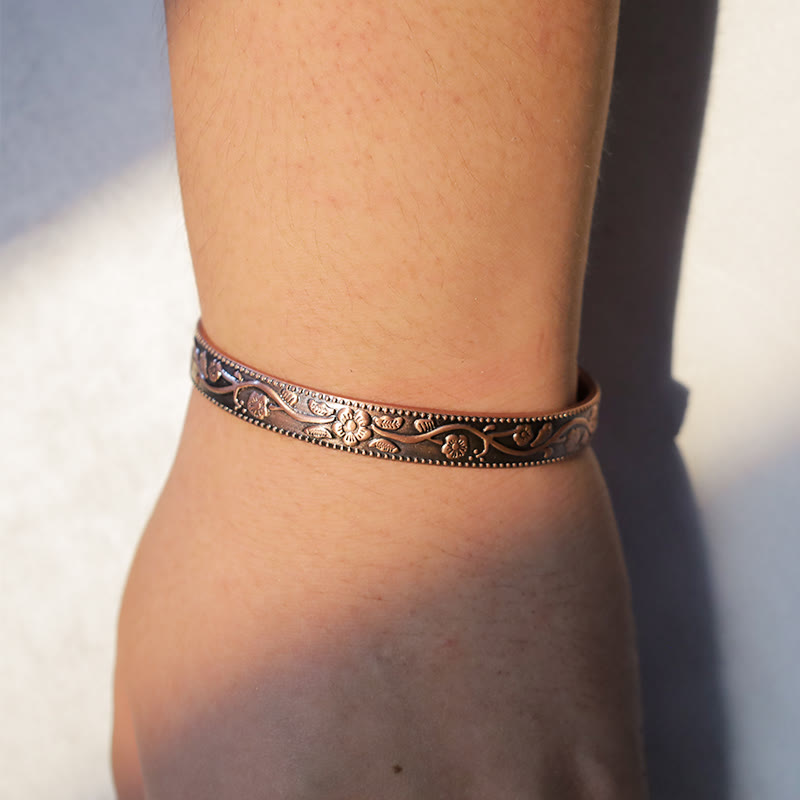 Wear FengShui Floral Magnetic Copper Adjustable Cuff Bracelet Bangle