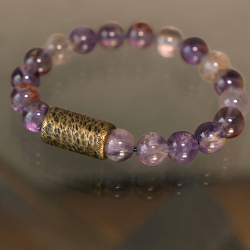 Wear FengShui White Crystal Red Hematoid Quartz Gold Rutilated Quartz Purple Phantom Protection Bracelet