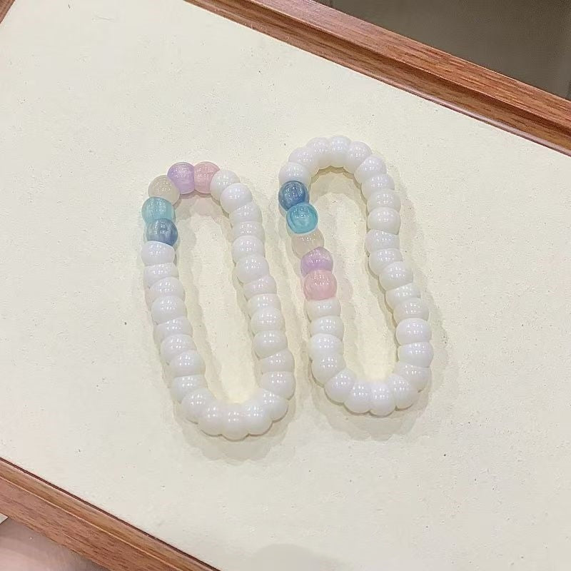 Buddha3bodhi 12mm Angled-Cut White Bodhi Bracelet with Rainbow Cat's Eye Beads