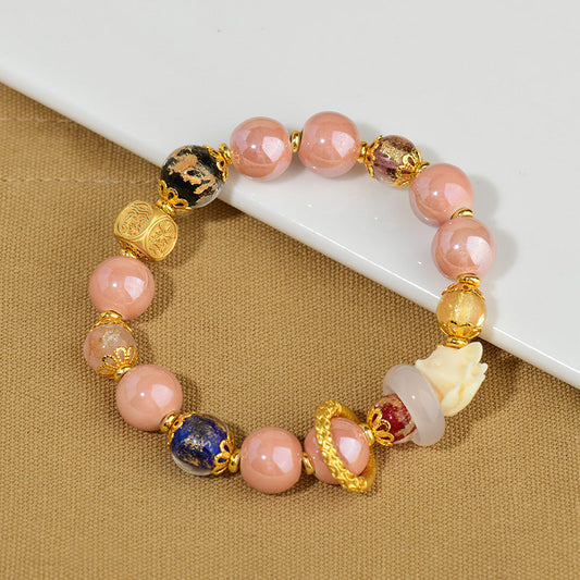 Wear FengShui Tibetan Incense Ash Liuli Glass Bead Luck Protection Nine Tailed Fox Bracelet