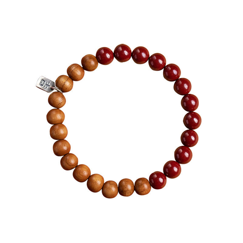 Wear FengShui 925 Sterling Silver Peach Wood Cinnabar Ward Off Evil Spirits Bracelet