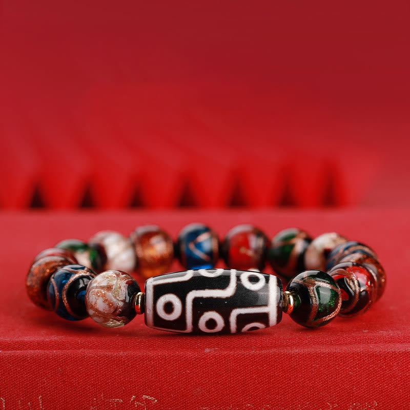 Wear FengShui Tibetan Nine-Eye Dzi Bead Three-eyed Dzi Bead Liuli Glass Bead Wealth Bracelet