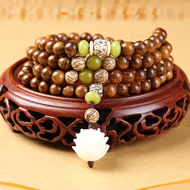 Wear FengShui Tibetan Rosewood Lotus Mala Protection Calm Necklace Bracelet