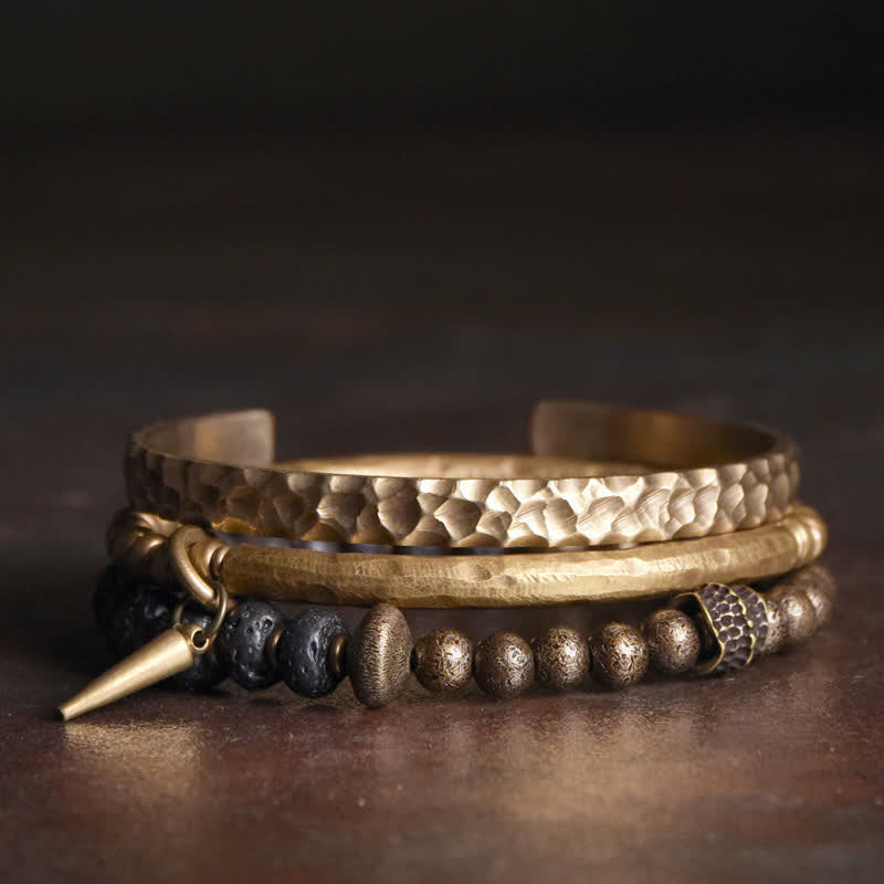 Wear FengShui Lava Rock Stone Copper Balance Cuff Bracelet Bangle