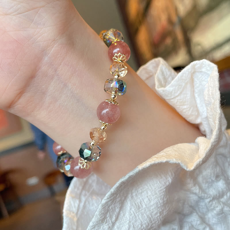 Wear FengShui Natural Strawberry Quartz Colorful Crystal Positive Bracelet