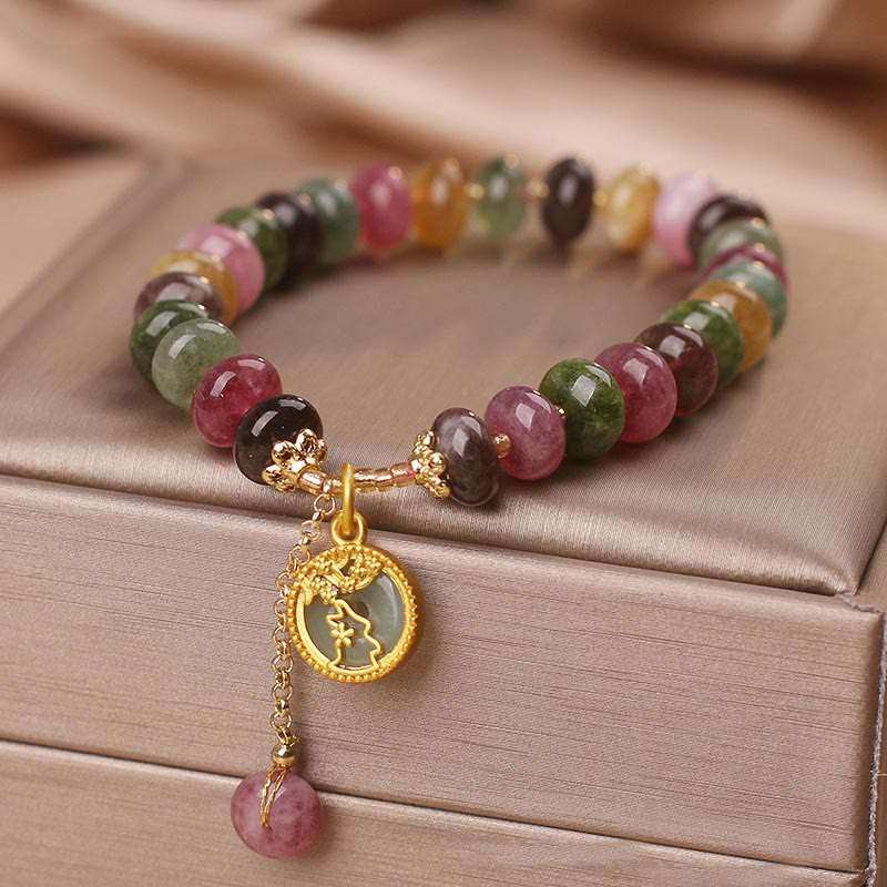 Wear FengShui Colorful Tourmaline Cute Flower Rabbit Charm Love Bracelet