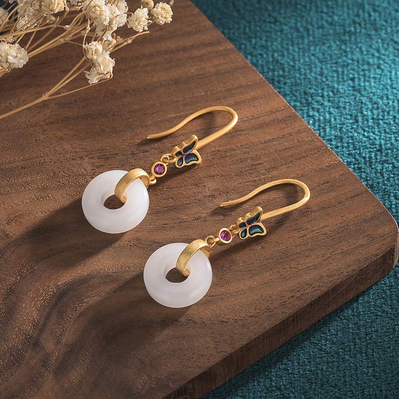 Wear FengShui FengShui White Jade Butterfly Fortune Earrings