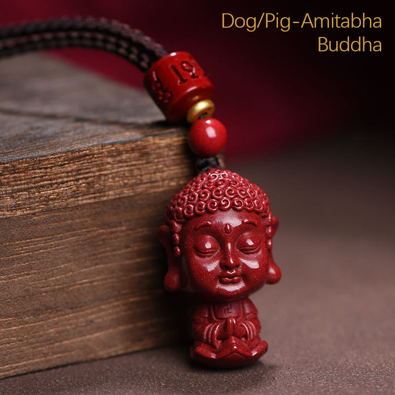 Wear FengShui Chinese Zodiac Natal Buddha Natural Cinnabar Amulet Keep Away Evil Spirits Necklace Pendant