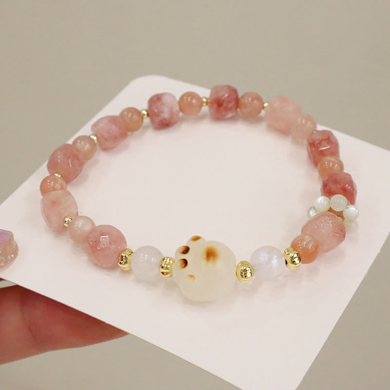 Wear FengShui Green Agate Sun Stone Cat's Eye Bodhi Seed Cat Paw Support Bracelet