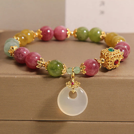 Wear FengShui Colorful Tourmaline Peace Buckle Charm Wisdom Bracelet