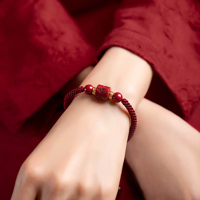 Wear FengShui Tibet Cinnabar Om Mani Padme Hum Engraved Blessing Braided Bracelet