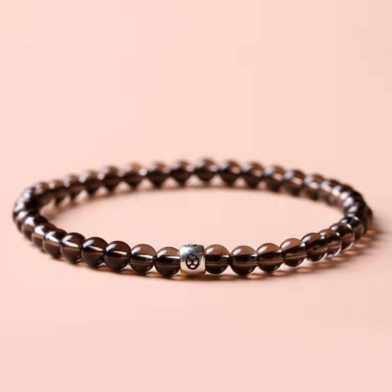 Wear FengShui Natural Black Obsidian Smoky Quartz Purification Strength Bracelet