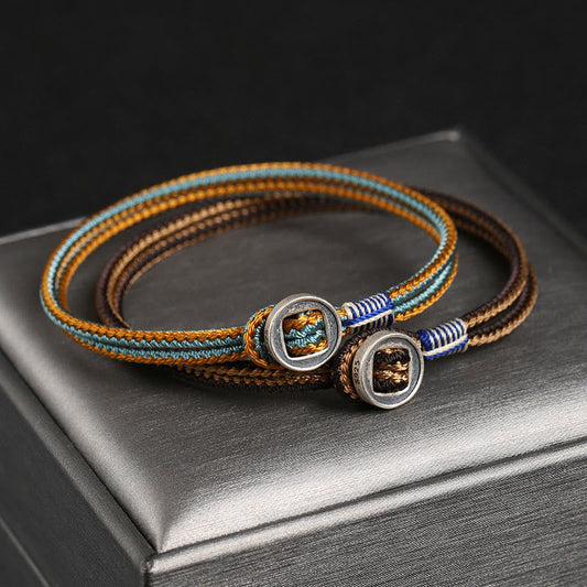 Wear FengShui  925 Sterling Silver Handmade Button Protection Weave String Bracelet