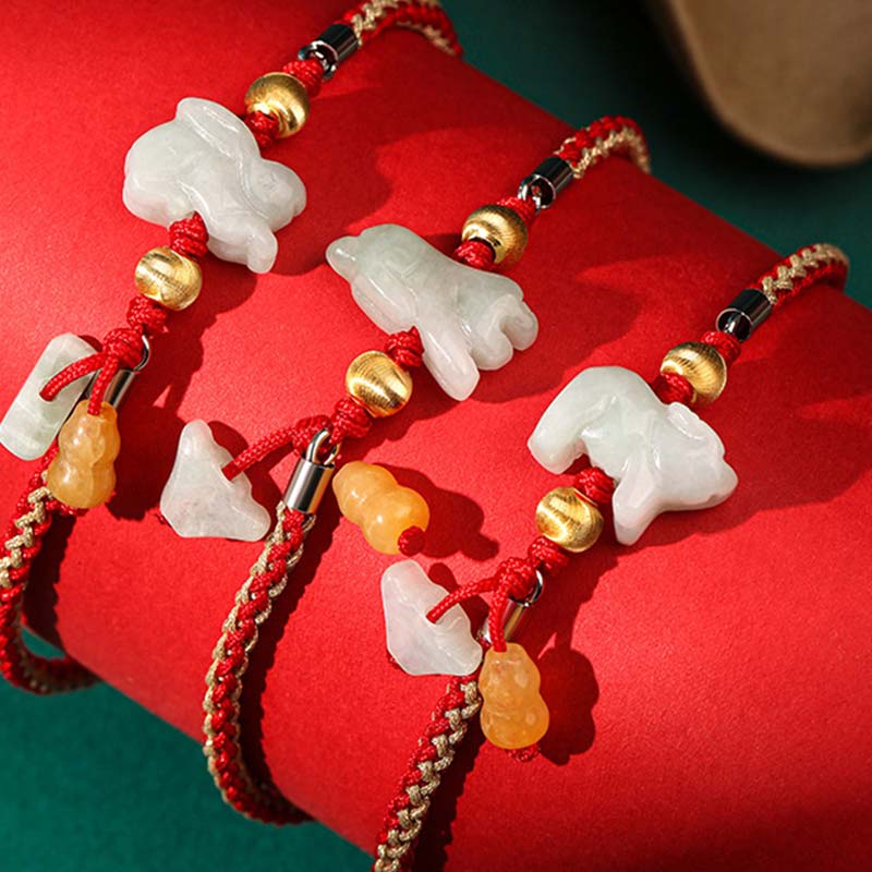 Wear FengShui Chinese Zodiac Jade Prosperity Red String Bracelet Anklet