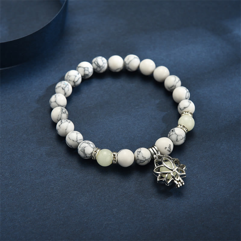 Wear FengShui Tibetan Turquoise Glowstone Luminous Bead Lotus Protection Bracelet