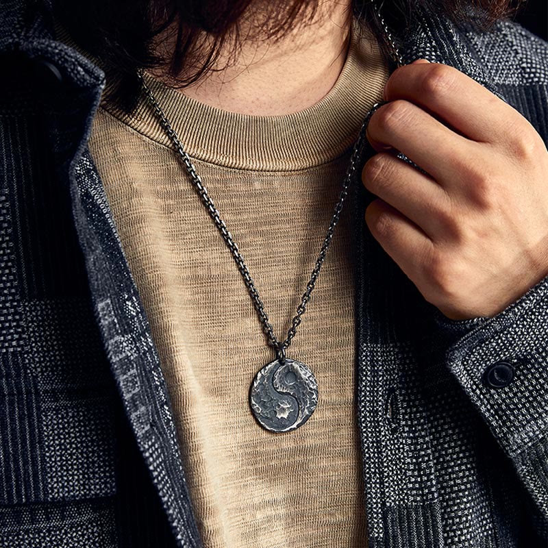 Wear FengShui 990 Sterling Silver Yin Yang Hammer Texture Harmony Necklace Pendant