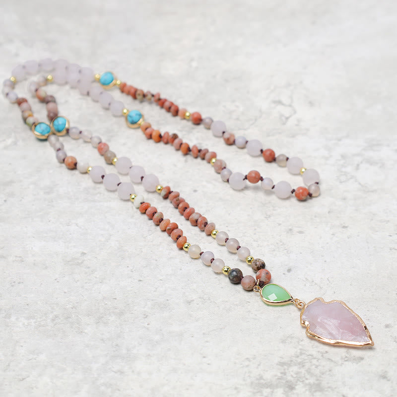 Wear FengShui Natural Rose Quartz Crystal Stone Healing Arrowhead Necklace Pendant
