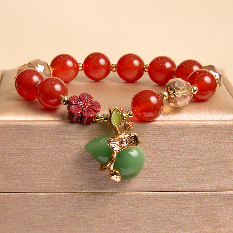 Wear FengShui Natural Red Agate Green Agate Gourd Cinnabar Flower Beads Confidence Bracelet