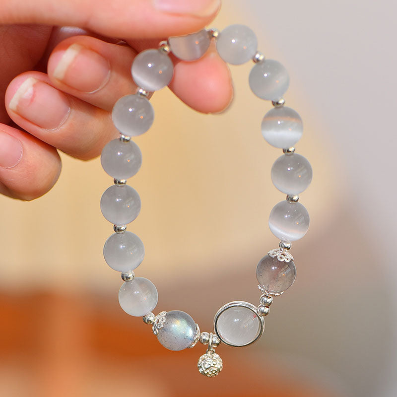 Wear FengShui 925 Sterling Silver Cat Eye Moonstone Love Support Bracelet