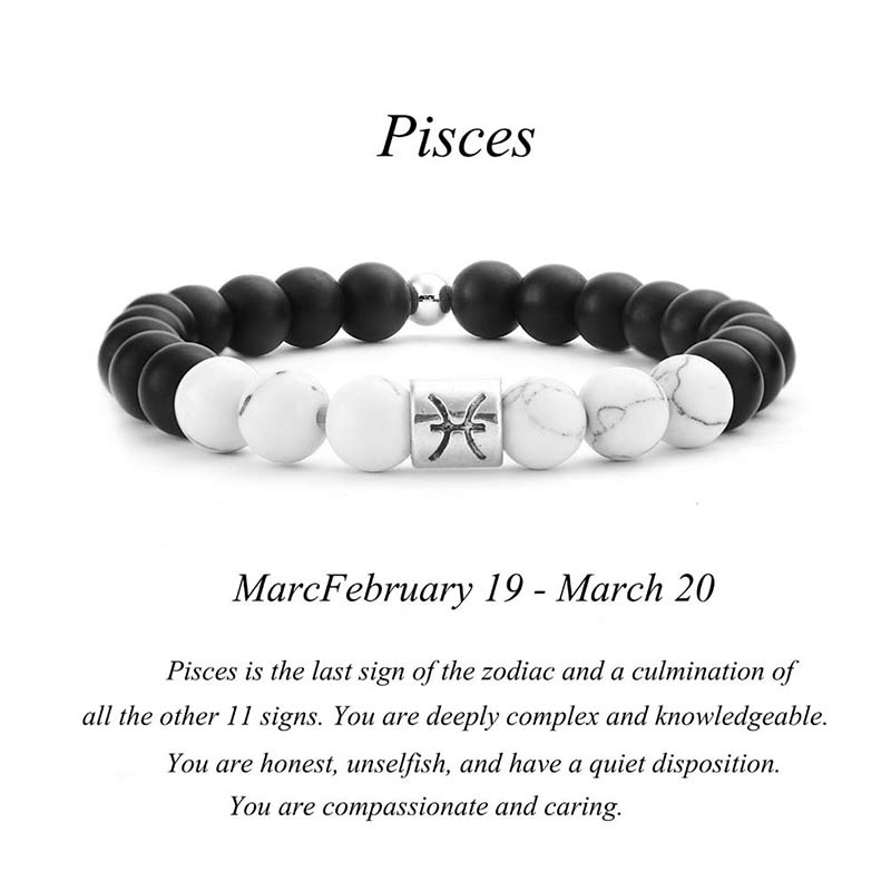 Wear FengShui 12 Constellations of the Zodiac Natural Frosted Stone White Turquoise Bead Fortune Bracelet