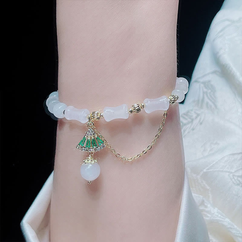 Wear FengShui Tianshan White Jade Bamboo Pattern Luck Blessing Bracelet