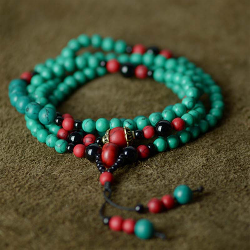 Wear FengShui Turquoise Black Onyx Red Turquoise Bead Protection Bracelet