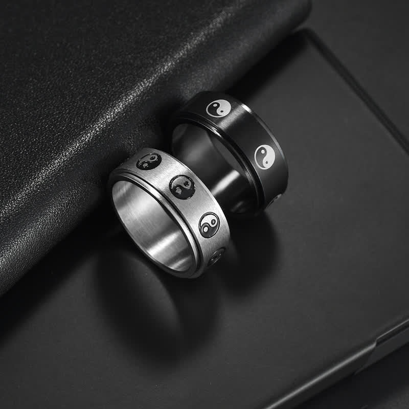 Wear FengShui Yin Yang Titanium Steel Balance Rotatable Ring