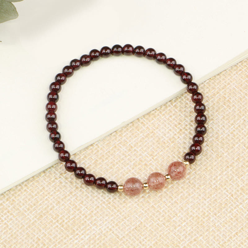 Wear FengShui Natural Garnet Strawberry Quartz Calm Bracelet