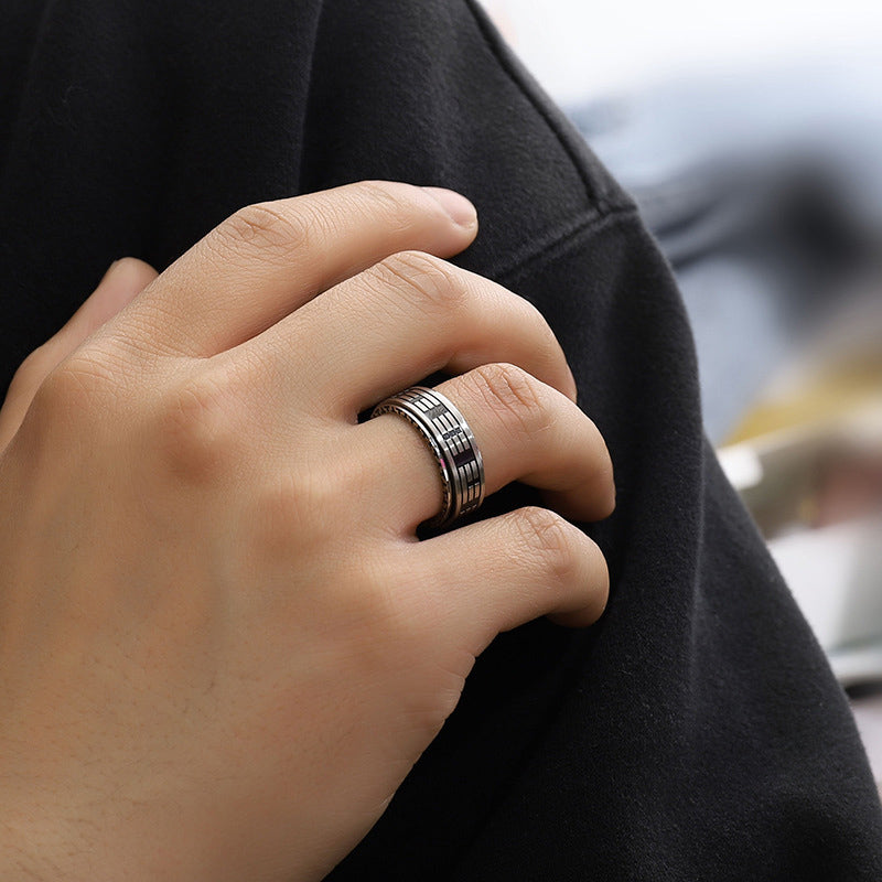 Wear FengShui Bagua Yin Yang Titanium Steel Balance Rotatable Ring