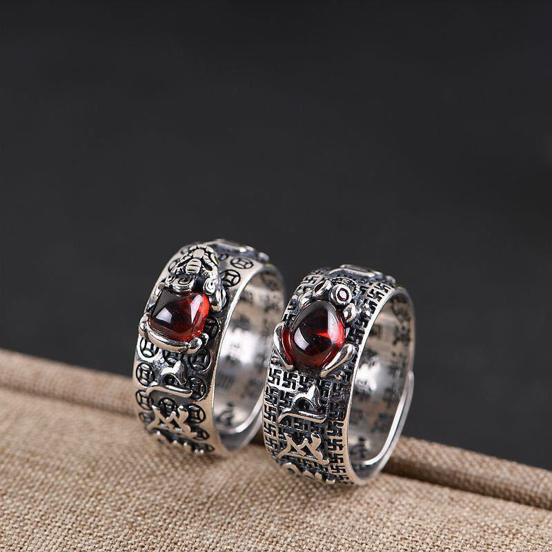 Wear FengShui Genstone PiXiu Feng Shui Frog Vajra Dorje Heart Sutra Wealth Adjustable Ring