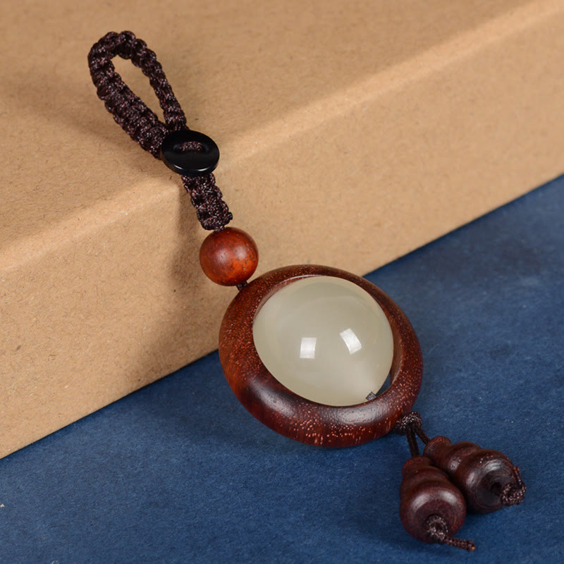 Wear FengShui Red Sandalwood Ebony Wood Green Sandalwood Luminous Lucky Bead Gourd Peace Key Chain