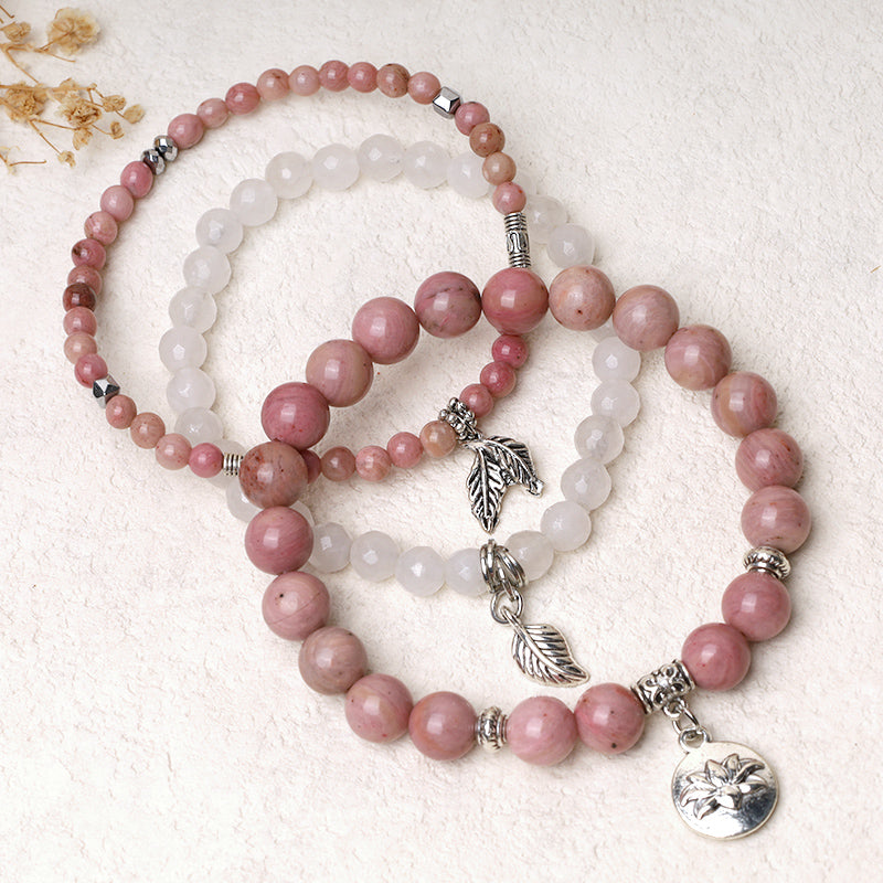 Wear FengShui 3PCS Natural Quartz Crystal Beaded Healing Energy Lotus Bracelet