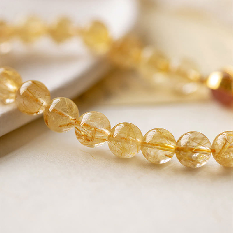 Wear FengShui Golden Rutilated Quartz Strawberry Quartz Star Protection Bracelet